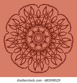 bright orange background with mandala ornament. vector illustration. 