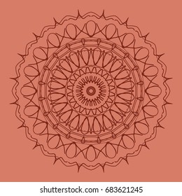 bright orange background with mandala ornament. vector illustration. 
