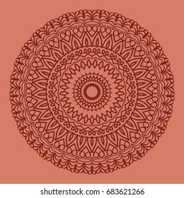 bright orange background with mandala ornament. vector illustration. 
