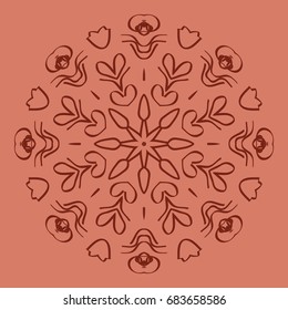 bright orange background with mandala ornament. vector illustration. 