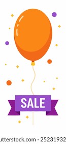 A bright orange balloon with a purple ribbon that says 'SALE' is perfect for promotions, social media, or marketing materials.  This playful design adds excitement to any sale announcement.