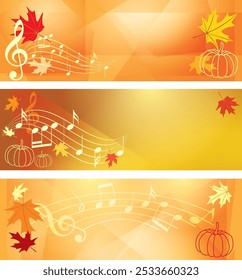 bright orange banners with pumpkin and music notes - vector templates