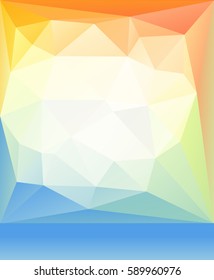 Bright orange blue green spring happy mood low poly background. Abstract vector illustration. Lowpolygonal ambient pastel layout.