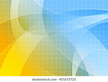 Bright orange blue wavy background with squares texture. Vector design