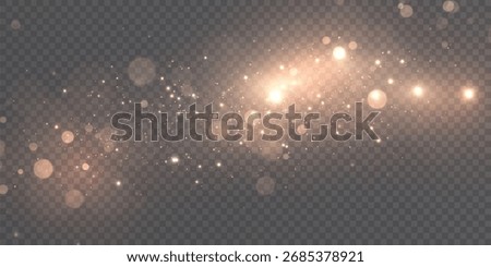 A bright orange bokeh light effect with fine light dust particles. A vector light effect for overlays in design and illustrations.