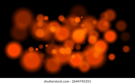 Bright orange bokeh particles of multiple sizes with depth effect on dark background. Perfect for night visuals or technology-themed scenes.