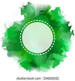 Bright orange butterfly on light green background. Bright green watercolor stain with a round white emblem for the text. All isolated.