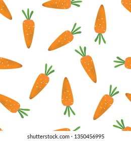 Bright orange carrots seamless pattern. Fresh cute veggies background. Colorful backdrop, wrapping white isolated
