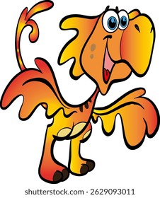 Bright orange cartoon flying monster with big wings and happy expression. Ideal for fantasy scenes, children’s books, and fun posters.