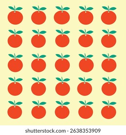 Bright Orange Circular Oranges Grid Pattern on soft yellow Background Seamless Pattern