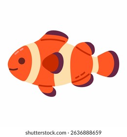 Bright orange clownfish with white stripes, tropical marine fish isolated on white