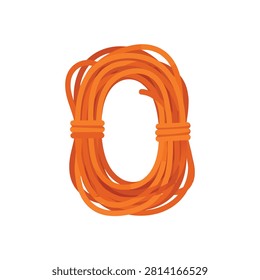 Bright Orange Coiled Climbing Rope or Industrial Nylon Cord Vector Illustration Isolated on White