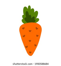 Bright orange colored carrot on a white background. Vector illustration of carrots for printing, textiles, cards. Isolated root vegetable illustration.