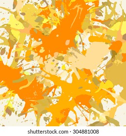 Bright orange colorful artistic paint splashes, square format.