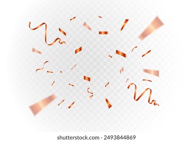 bright orange confetti and ribbon streamers falling on a transparent background. blurred. Vector. eps 10	