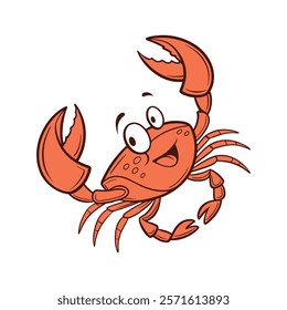 Bright Orange Crab Cartoon Character Clawing with Glee