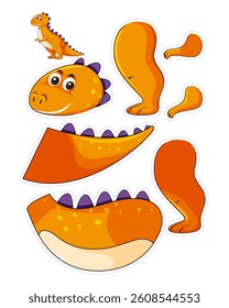 bright orange creature dinosaur paper cut paste printable learning sheet kids activity for kids