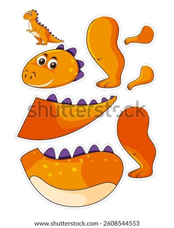 bright orange creature dinosaur paper cut paste printable learning sheet kids activity for kids