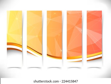 Bright orange crystal structure flyers gold border. Vector illustration