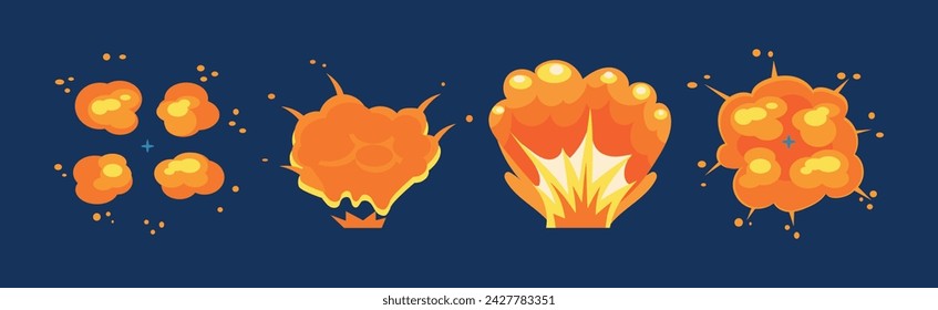 Brillante dinamita naranja o explosión de bomba con el efecto de soplo conjunto de vectores