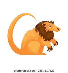 Bright orange fantasy creature with claws, long tail, and a lion-like mane, isolated on white background, cartoon style. Cartoon Illustration of a Fantasy Animal