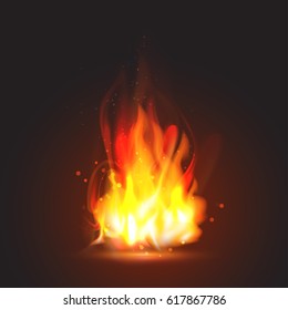 Bright orange Fire flames. Vector realistic elements for design. Vector illustration. Abstract background 