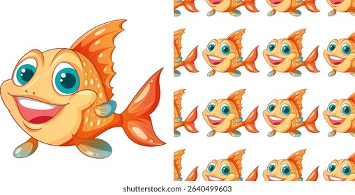 Bright orange fish with big eyes and smile