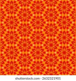 Bright orange flowers, seamless design, starburst pattern, exciting, cheerful, add enthusiasm, liveliness, suitable for decorating places that require uniqueness.
