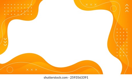 Bright orange fluid wave background with geometric shapes. Abstract dynamic wallpaper. Template banner background for sales, ads, business, presentations, websites, and pages