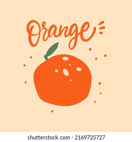 A bright orange fruit with soft decorative dots and a handwritten title creates a cheerful minimal design.