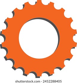 bright orange gear with a distinct black outline, emphasizing its intricate design and mechanical nature