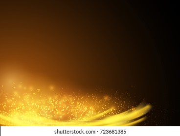 Bright orange glowing light sparkle background with mild swoosh wave. Vector illustration