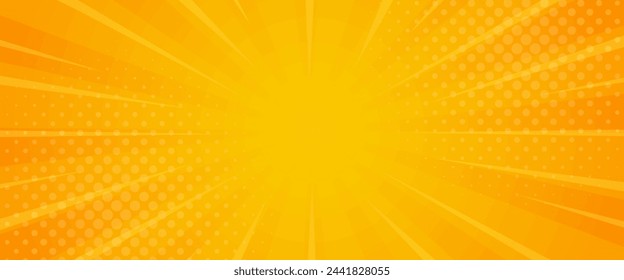 Bright orange gradient abstract banner background. Orange comic sunburst effect background with halftone. Suitable for templates, sales banners, events, ads, web, and headers