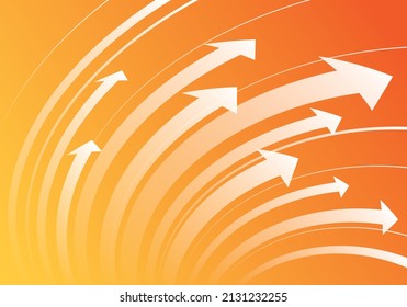 Bright orange gradient background illustration composed of rising curved arrows