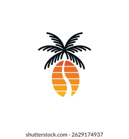 Bright orange gradient black palm tree crown shaped like a coffee bean