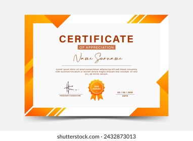 Bright orange gradient and gold geometric effect achievement certificate template