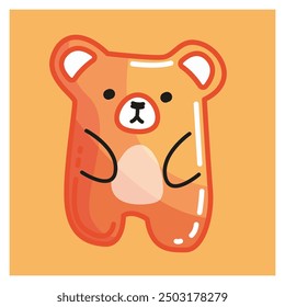 Bright Orange gummy bear. Cute Jelly bear fruit gummy. Vector isolated illustration. Element for stickers or decor. Animal with seriously cartoon character