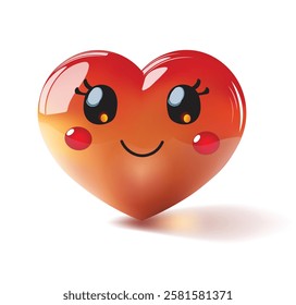 A bright orange heart with a simple, cute expression featuring closed smiling eyes and an adorable face, representing friendship and positivity.