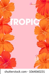 Bright orange Hibiscus tropical background with space for text, hand draw vector