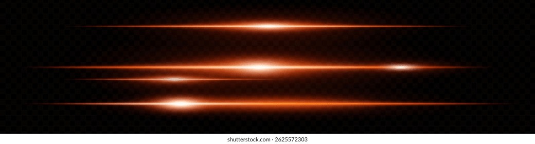 Bright orange horizontal light streaks with a transparent glow effect on a dark background, creating a futuristic abstract design.