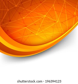 Bright orange intricacy molecule background - swoosh waves lines. Vector illustration