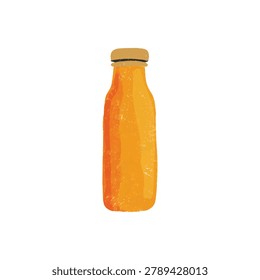 Bright orange juice bottle with brown cap shown as the main subject