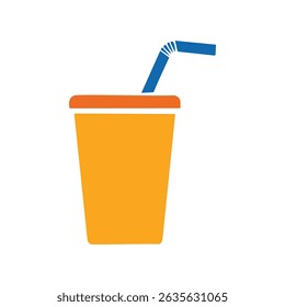 A bright orange juice cup with straw, ideal for healthy drink illustrations, cafes, and menus