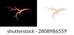 A bright orange lightning bolt, demonstrating electrical discharge and pure energy. A lighting element for visual effects and concepts.