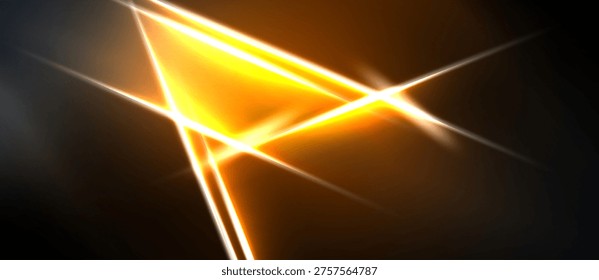 Bright orange lines intersect against dark background. Abstract geometric shapes create dynamic visual effect. Intense glow radiates from center.