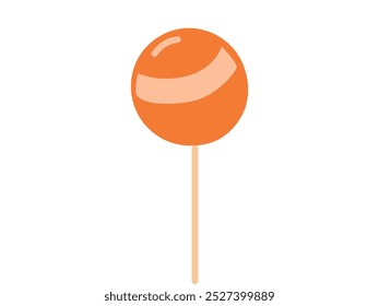 Piruleta naranja brillante en un palo aislado en un fondo blanco. Concepto de dulces, dulces, postres y golosinas. Ideal para proyectos de diseño, ilustraciones de comida e iconografía en un estilo minimalista.