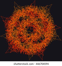 Bright orange mandala in the form of the sun isolated on gray