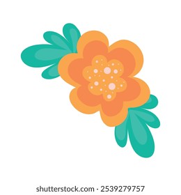 Bright orange marigold flower with leaves used in Day of the Dead decor, Vector illustration