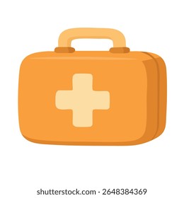Bright orange medical case with cross. Emergency cartoon illustration in soft flat vector style.