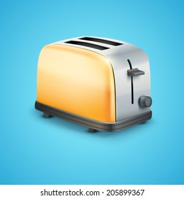 Bright orange Metal Glossy Toaster. Vector illustration.